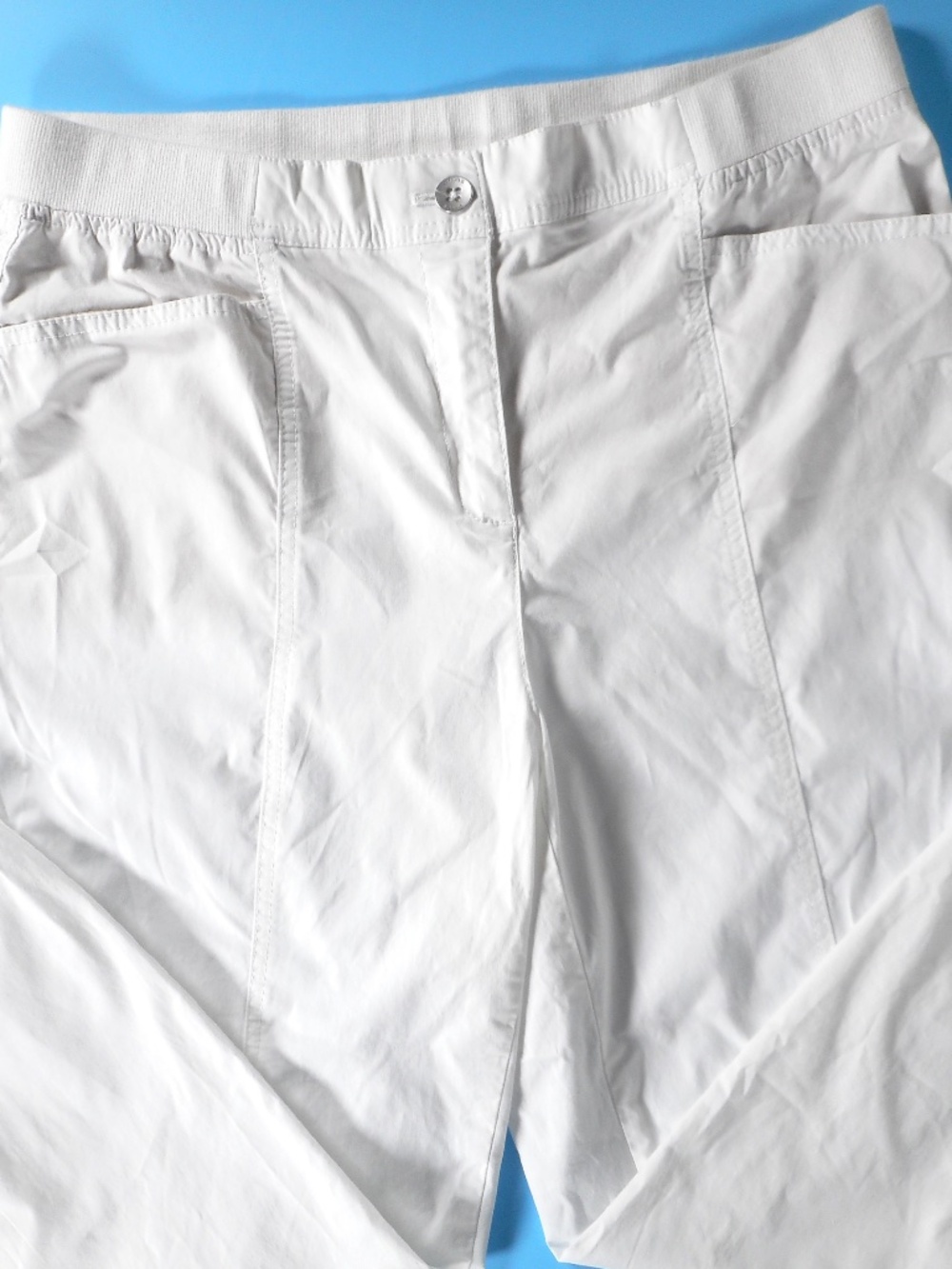 Chicos 1.5 M 10 White Alabaster Cotton Stretch Pant Poplin Cropped Roll-Tab - Picture 7 of 11